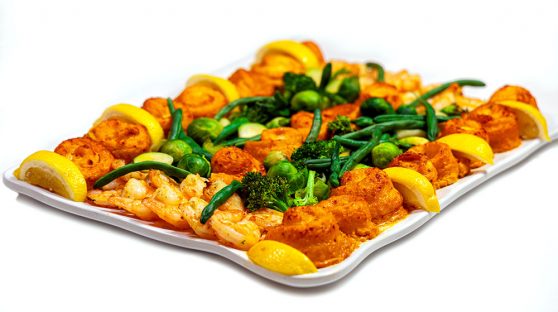 White Bass Fish with Shrimp BBQ & Veggies